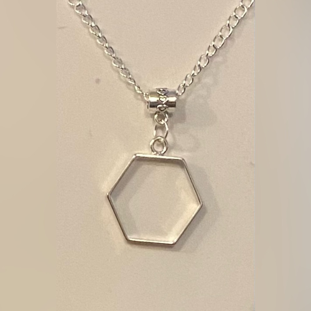 NEW Hexagon geometric silver plated pendant necklace